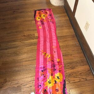 Anne Klein Pink and Yellow Floral Striped Scarf